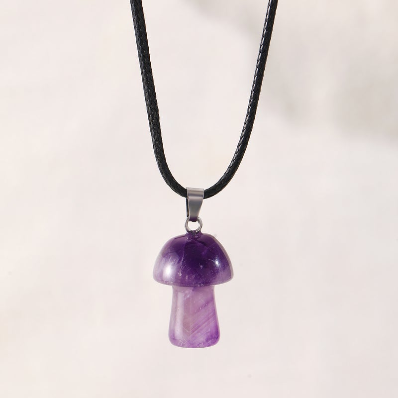 South Korea Niche Ins Style Cute Mushroom Pendant Black Rope Necklace Women'S Simple Elegant All-Match High-End Sense Woolen Chain - Image 1